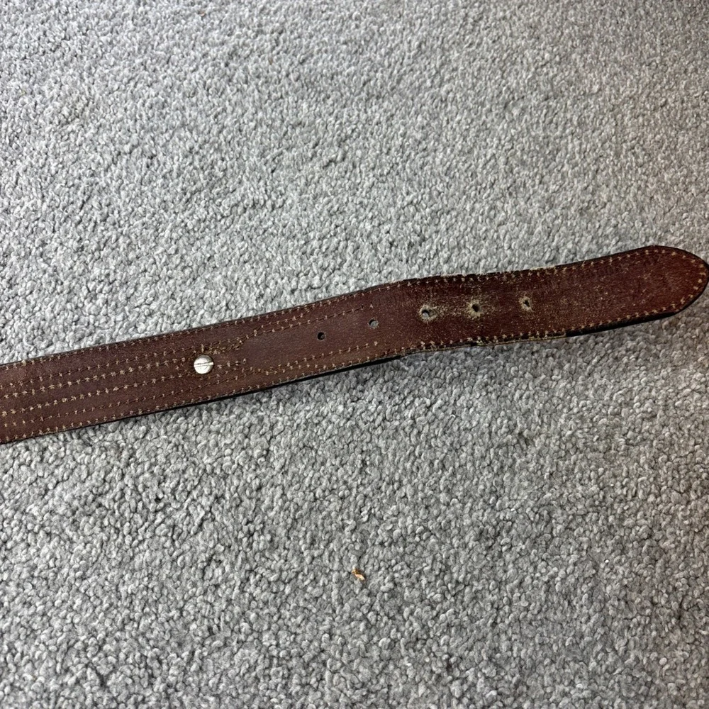 vtg Western Leather‎ Belt braided horsehair inlay cross Brown Conchos Studded 38